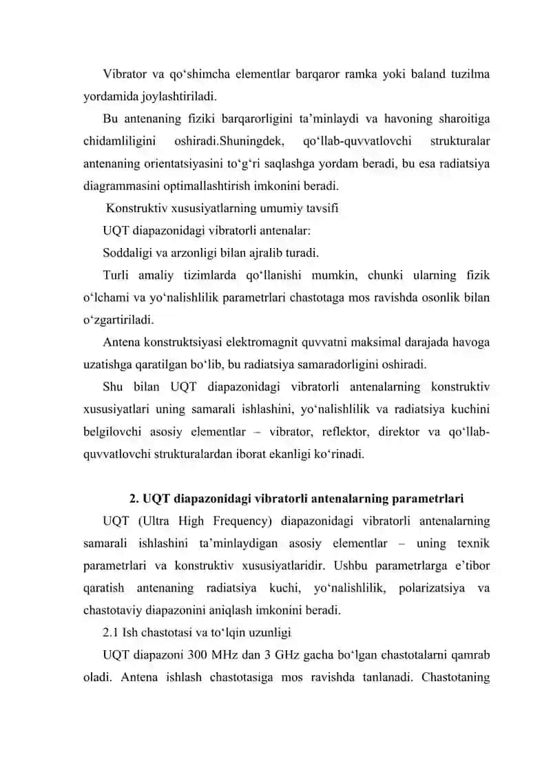 UQT diapazonidagi vibratorli antenalarning konstruktiv xususiyatlari parametrlari va xarakteristikalari 4