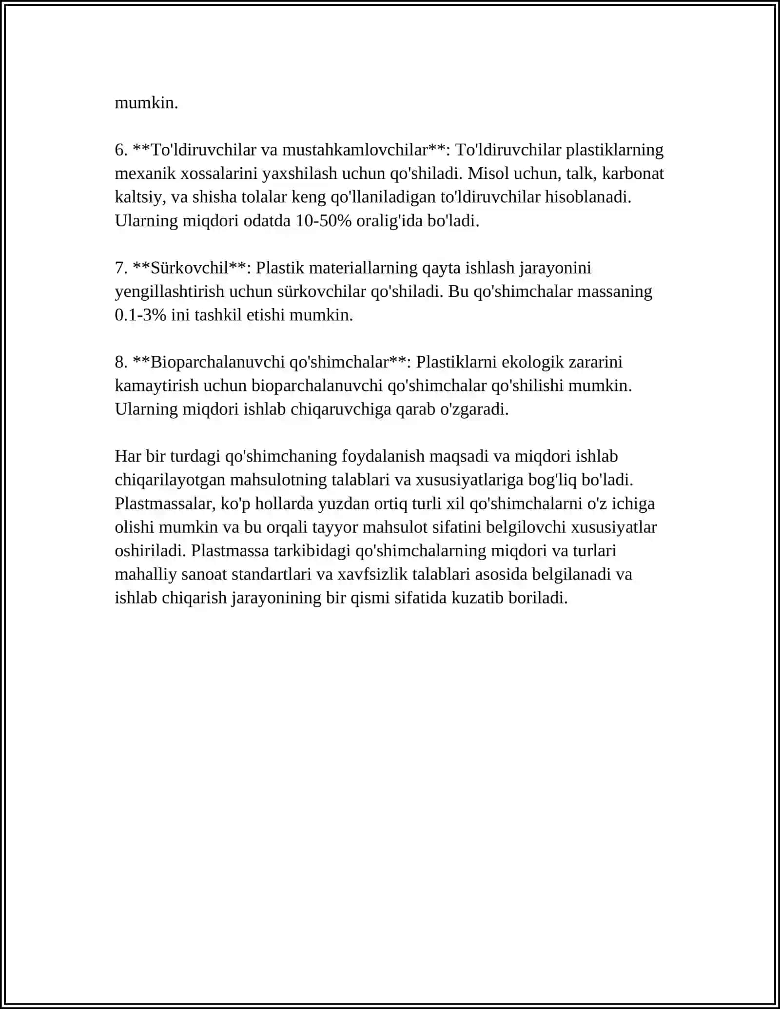PLASTIK MASSALAR OLISHDAGI QOʼSHIMCHALAR VA ULARNING TURLARI 4