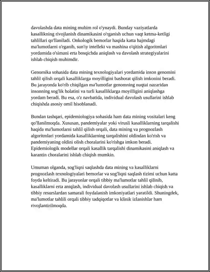 DATA MINING QÓLLASH SOHALARI, PROGNOZLASH VA VIZUALIZASIYA 4