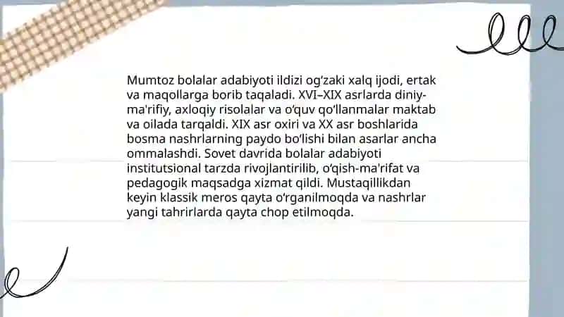 Mumtoz bolalar kitobxonligi va uning ko‘rinishlari 4