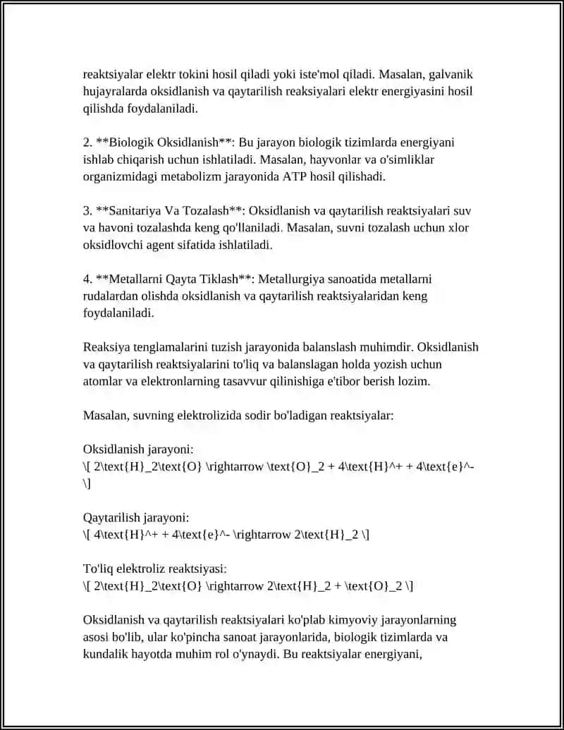 OKSIDLANISH QAYTARILISH REAKSIYASI 4