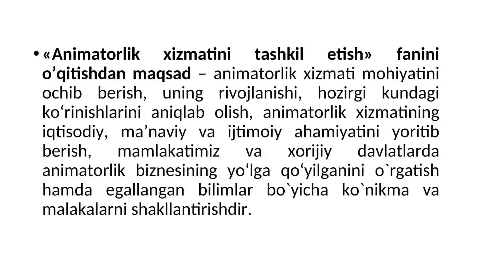 Animatorlik xizmatlarini tashkil etish 4