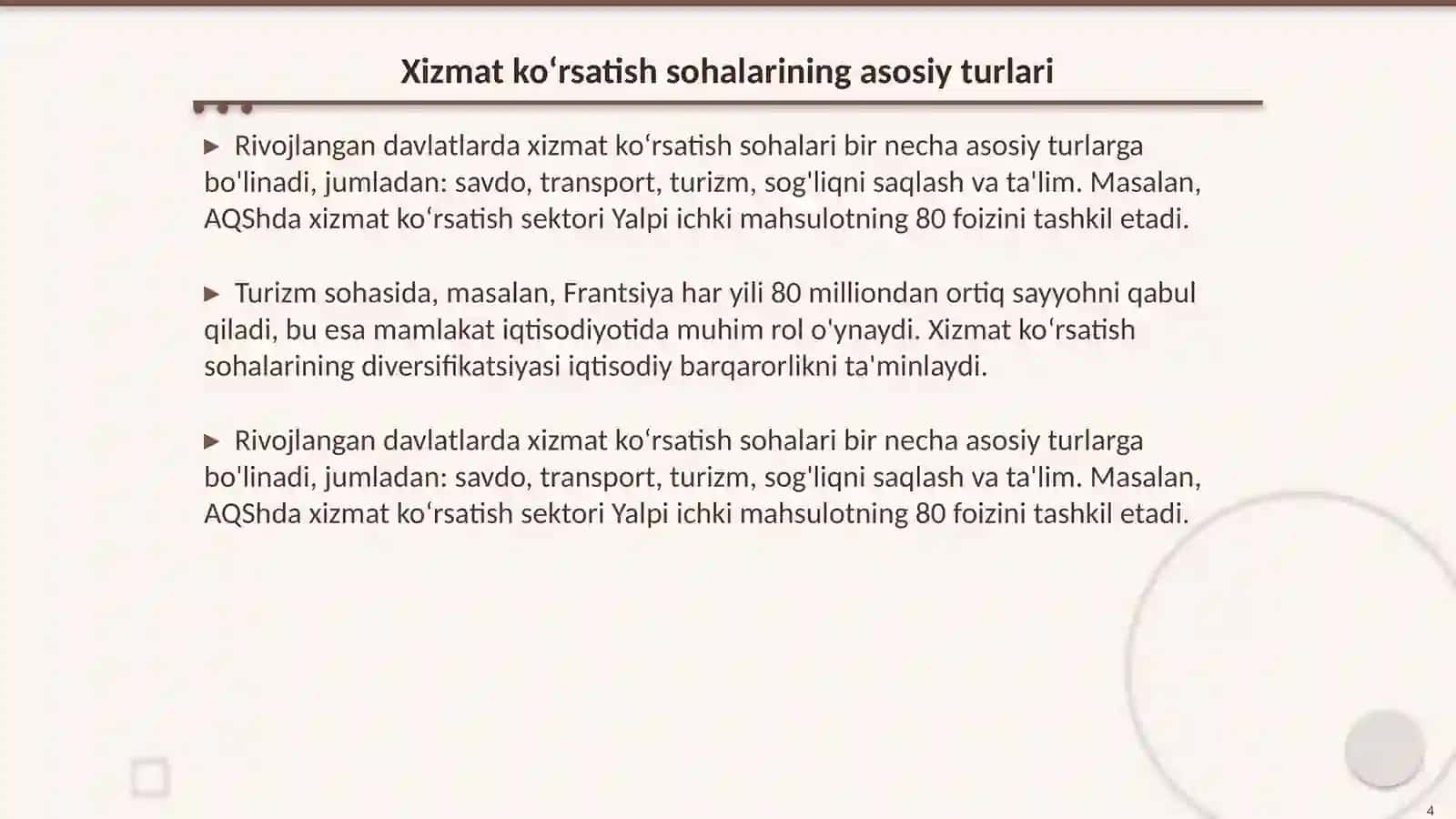 Xizmat ko‘rsatish sohasining rivojlanishi 4