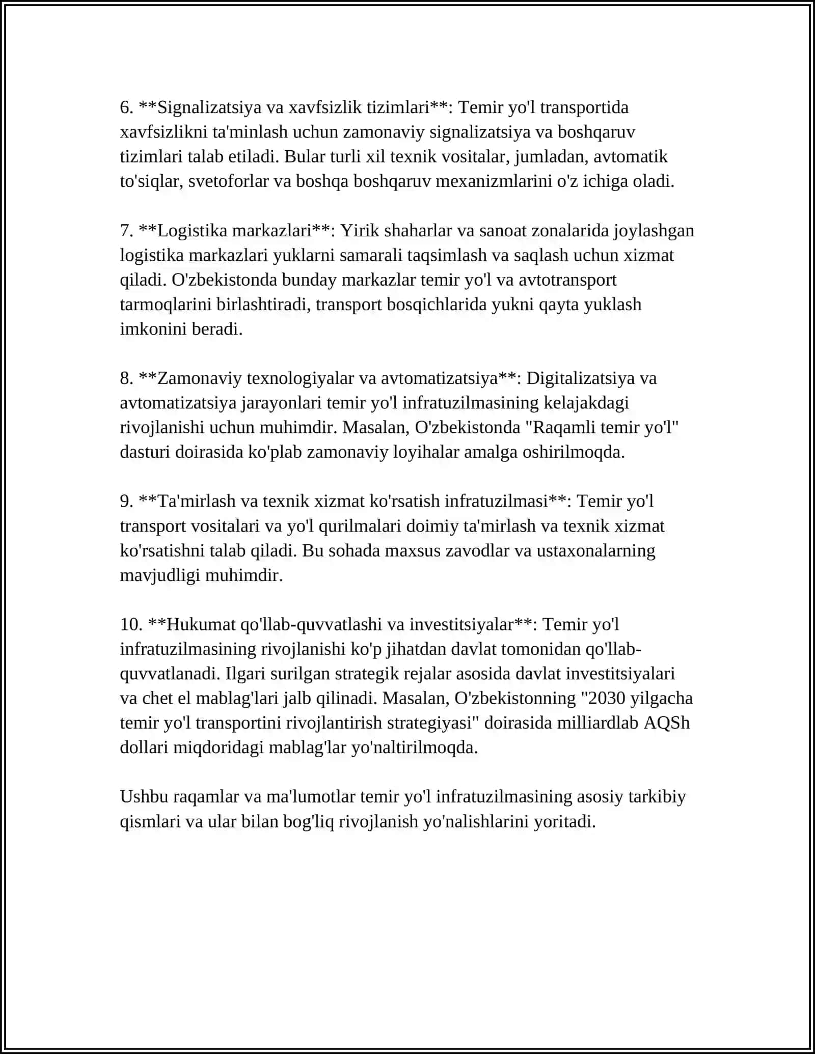 TEMIR YO'LLAR INFRATUZILMASI VA TEMIR YO'L TEXNIK SISTEMA (TIZIM) SIFATIDA TEMIR YO'LLARNING QUVVATI 4
