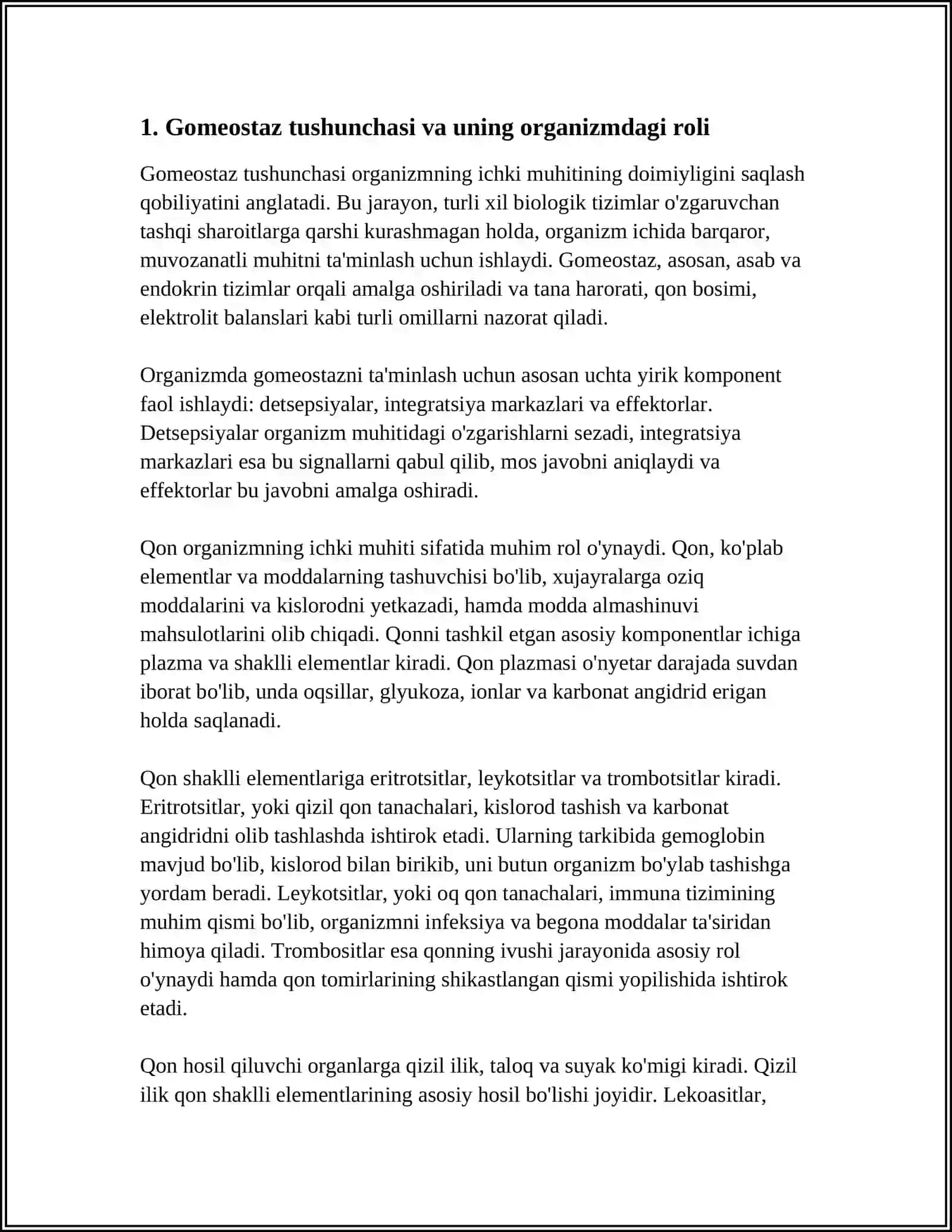 GOMEOSTAZ. QON ORGANIZMNING ICHKI 4