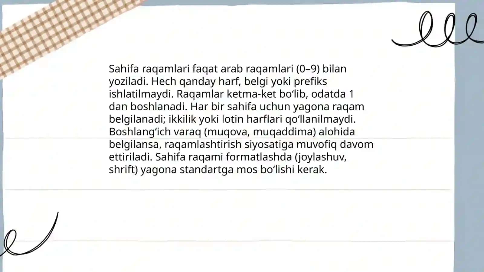 Sahifalarga faqat arab sonlarini qo'llash talabining sabablari 4