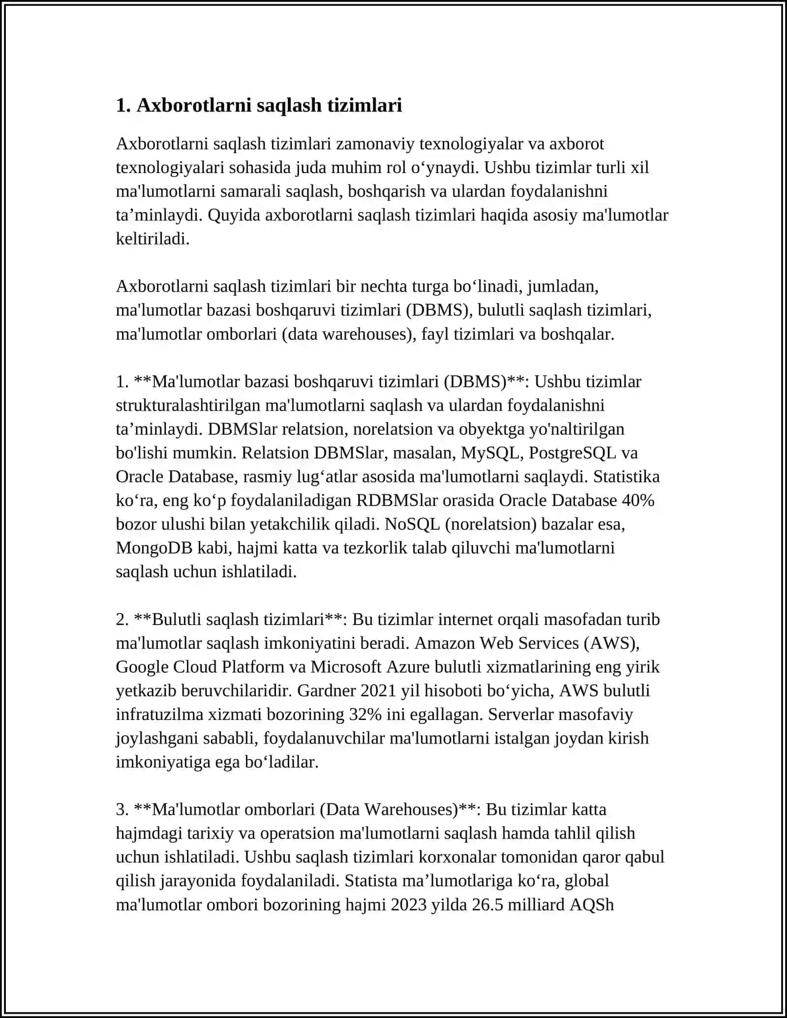 Axborotlarni saqlash tizimlari 4
