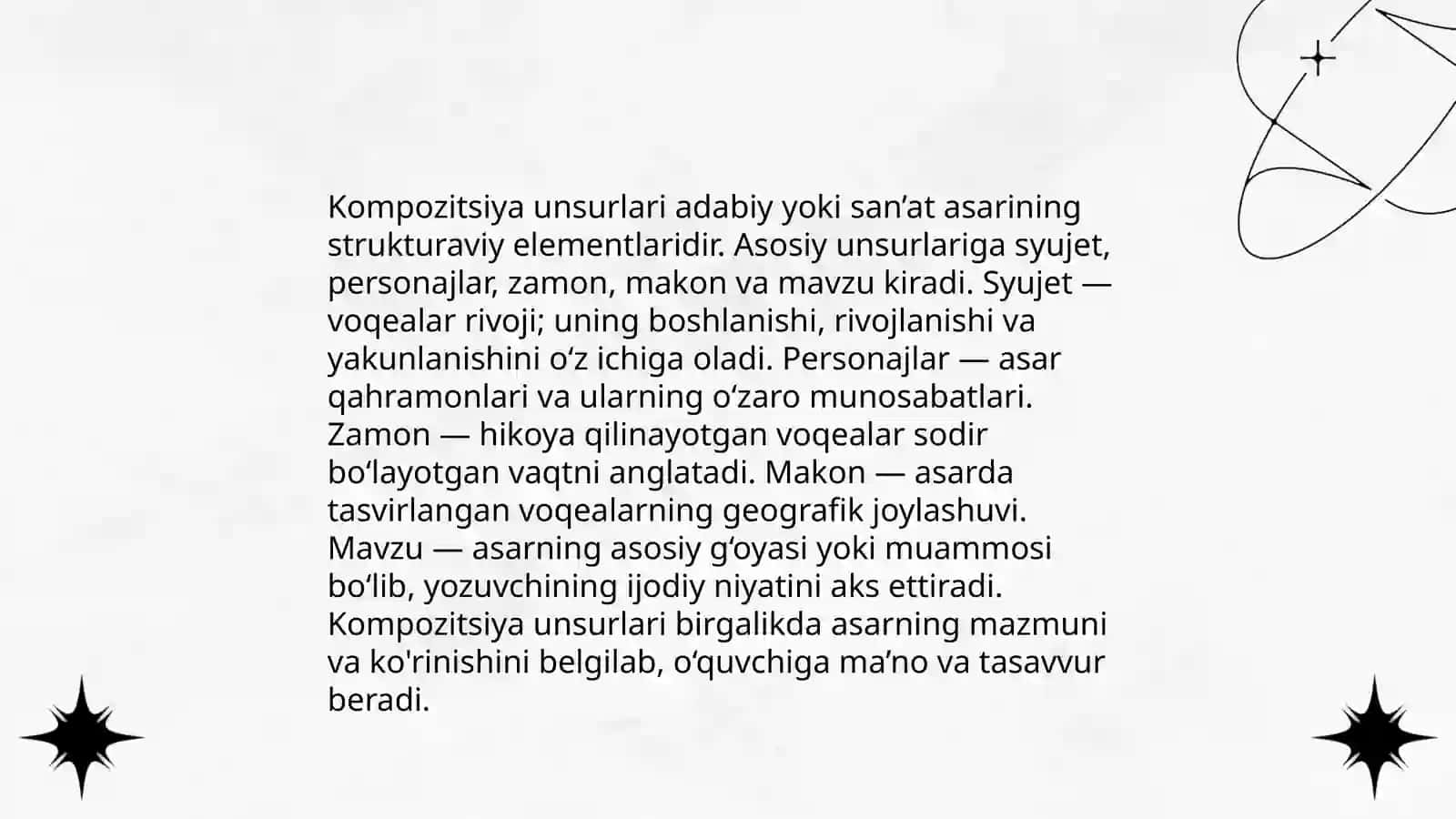 Syujet turlari unsurlari va badiiy asar kompozitsiyasi 4