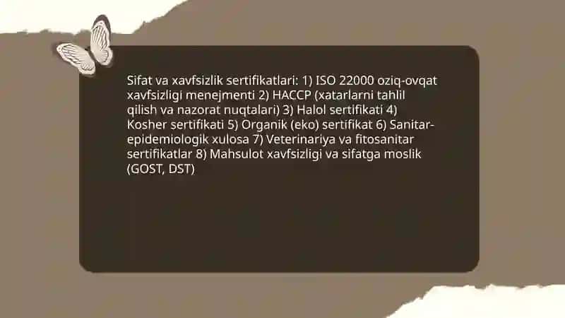 Oziq ovqat mahsulotlarini sertifikatlashtirish 4