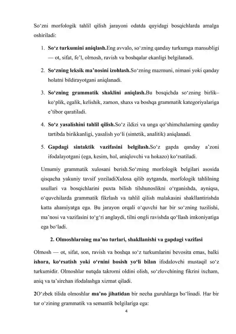 Morfologik tahlil. Olmosh va ravish 4
