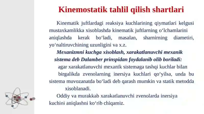 Mexanizmlarni kinemostatik tekshirish 4