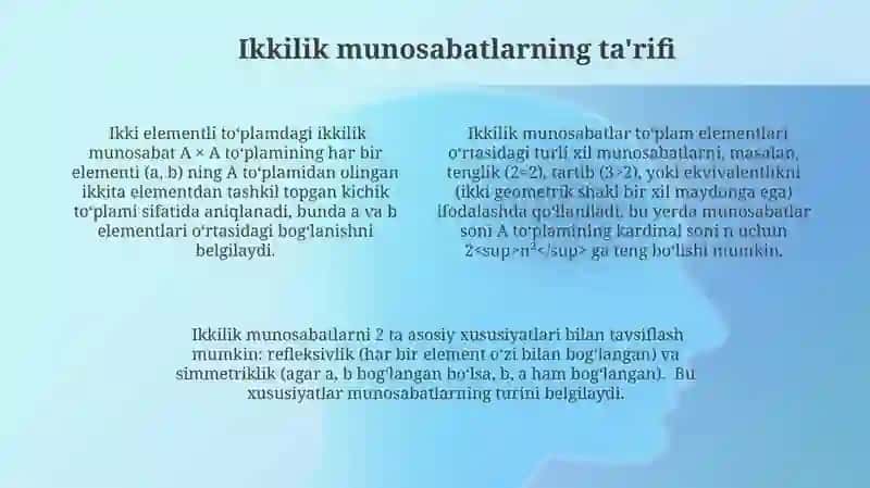 Ikkilik munosabatlar xossalari 4