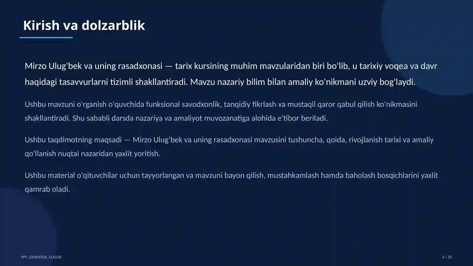 Mirzo Ulug'bek va uning rasadxonasi (5-sinf) 4