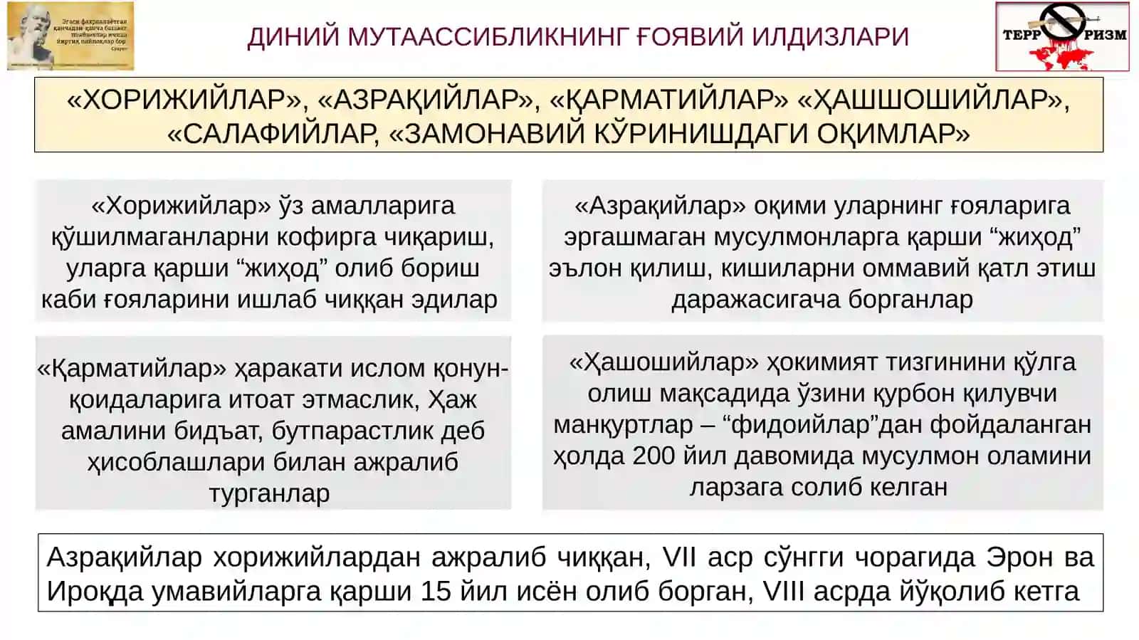 ДИНИЙ ФУНДАМЕНТАЛИЗМ, РАДИКАЛИЗМ ВА ТЕРРОРИЗМНИНГ ТАРИХИ ВА ЙЎНАЛИШЛАРИ 4