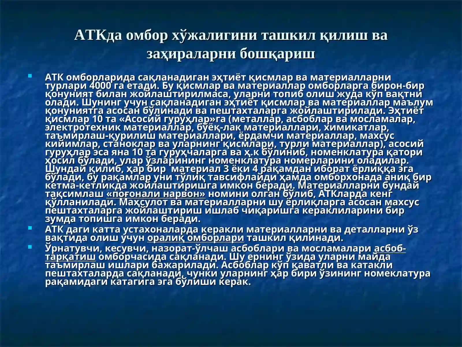 АВТОТРАНСПОРТ КОРХОНАЛАРИДА МОДДИЙ ТЕХНИКА ТАЪМИНОТИ 4