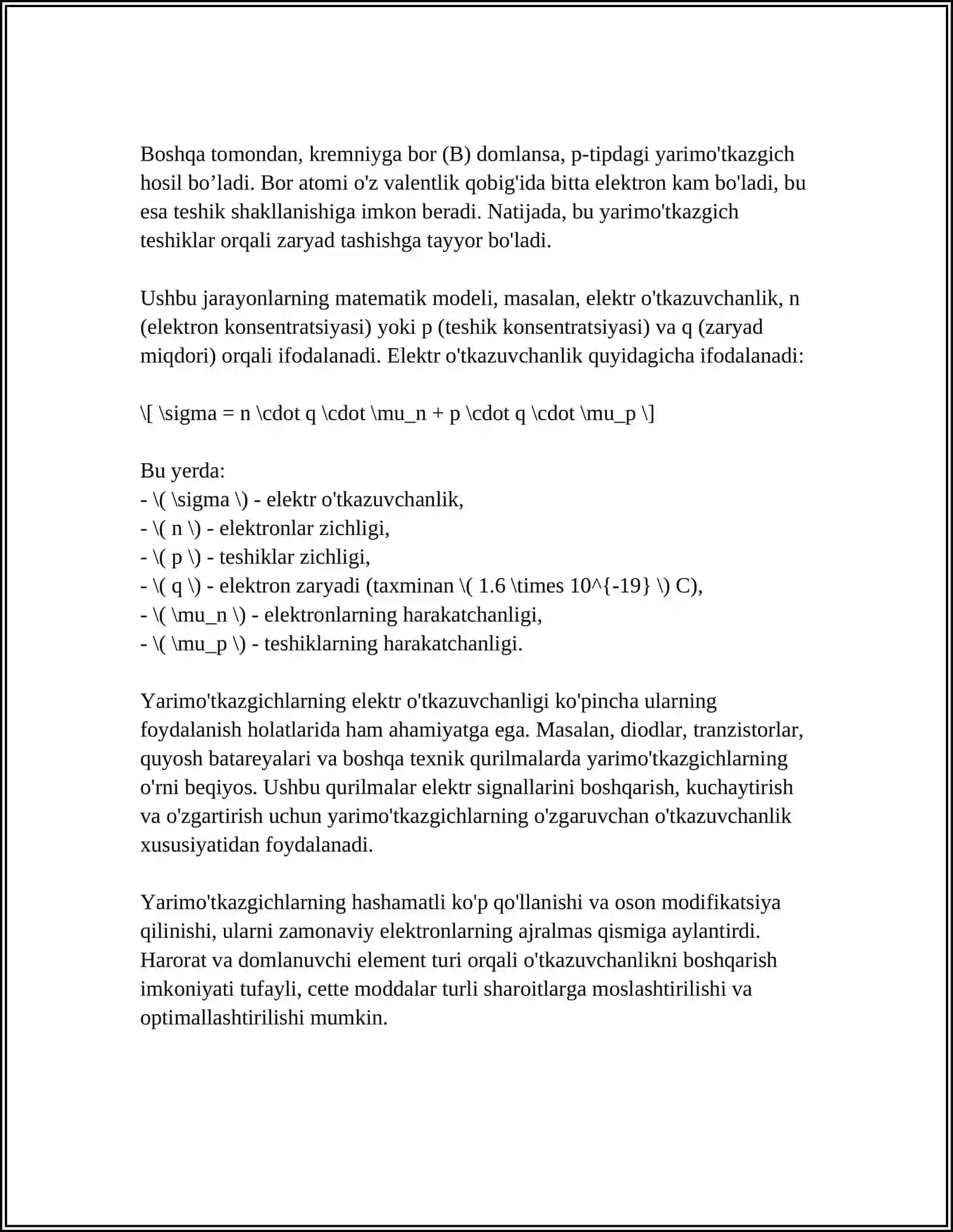 YARIMO’TKAZGICHLARNING ELEKTR O'TKAZUVCHANLIGI 4