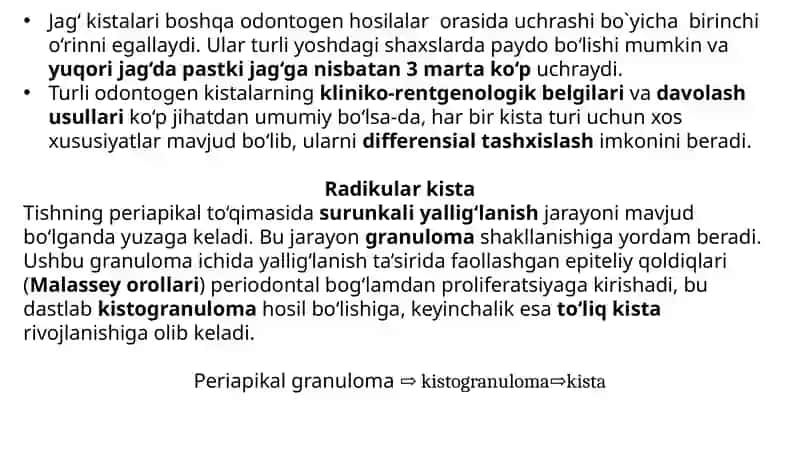 Jag`suyaklarining odontogen epitelial kistalari 4