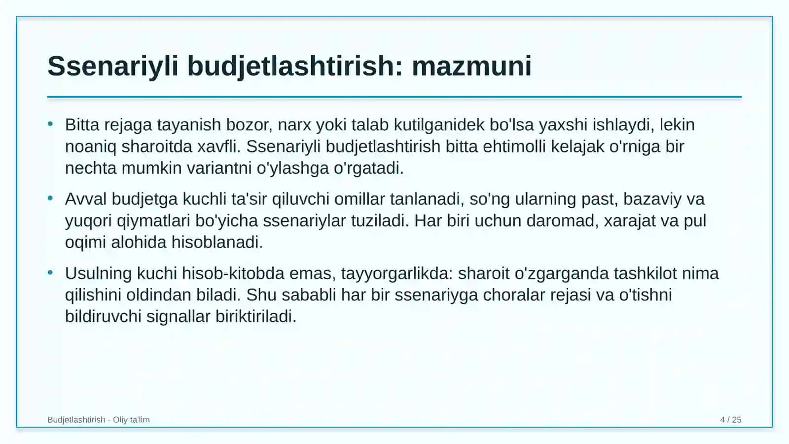 yo'l xo'jaligida stsenariyli budjetlashtirish 2858 4