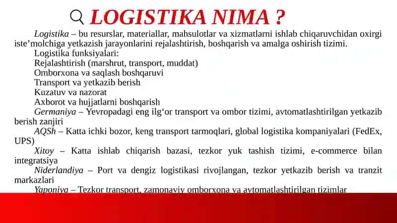 O‘ZBEKISTONDA KICHIK BIZNES VA TADBIRKORLIK UCHUN MAXSUS TRANSPORT LOGISTIKASI XIZMATI 4
