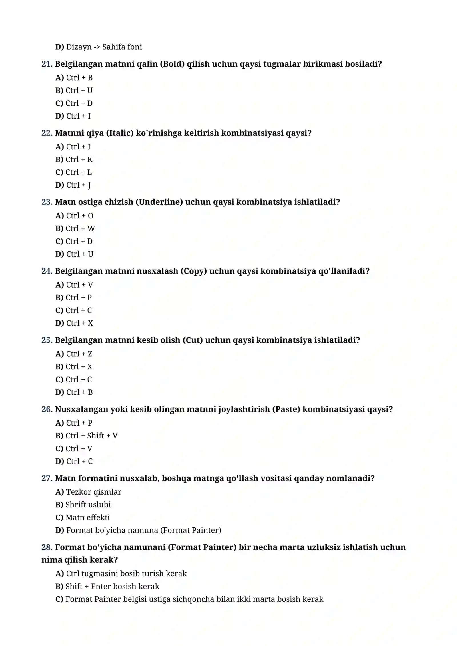 KOMPYUTER SAVODXONLIGI: MS WORD VA MS EXCEL 4