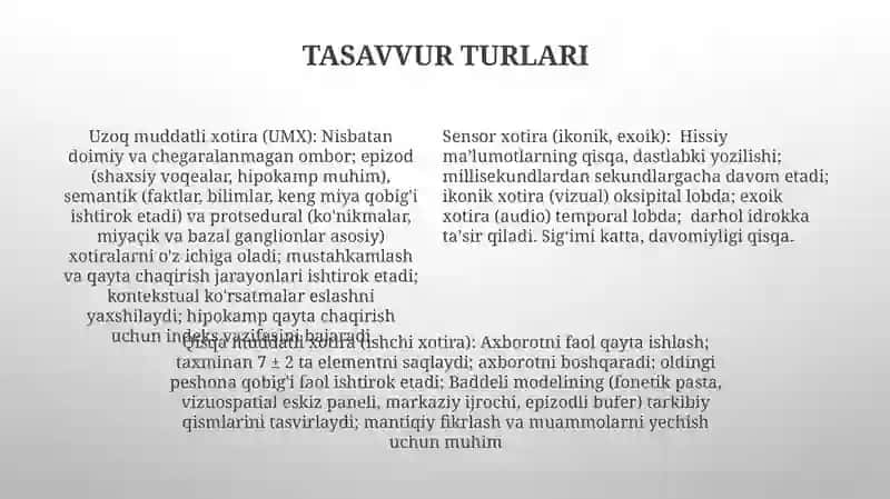 Xotira turlari. Xotira jarayonlari. Xayol jarayonlari 4