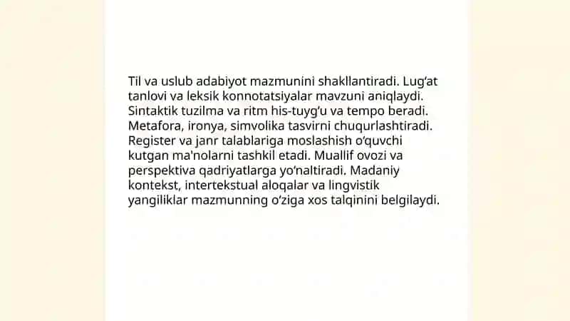 Adabiyot mazmunining oʻziga xosligi 4