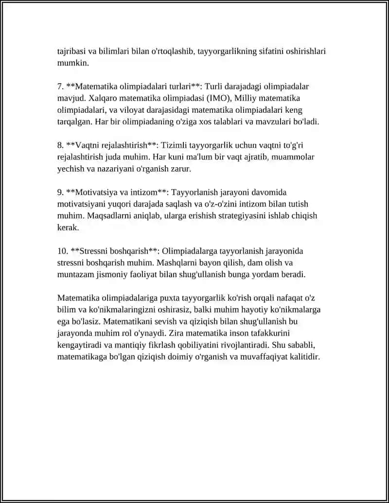 Matematika Olimpiadalariga Tayyorgarlik 4