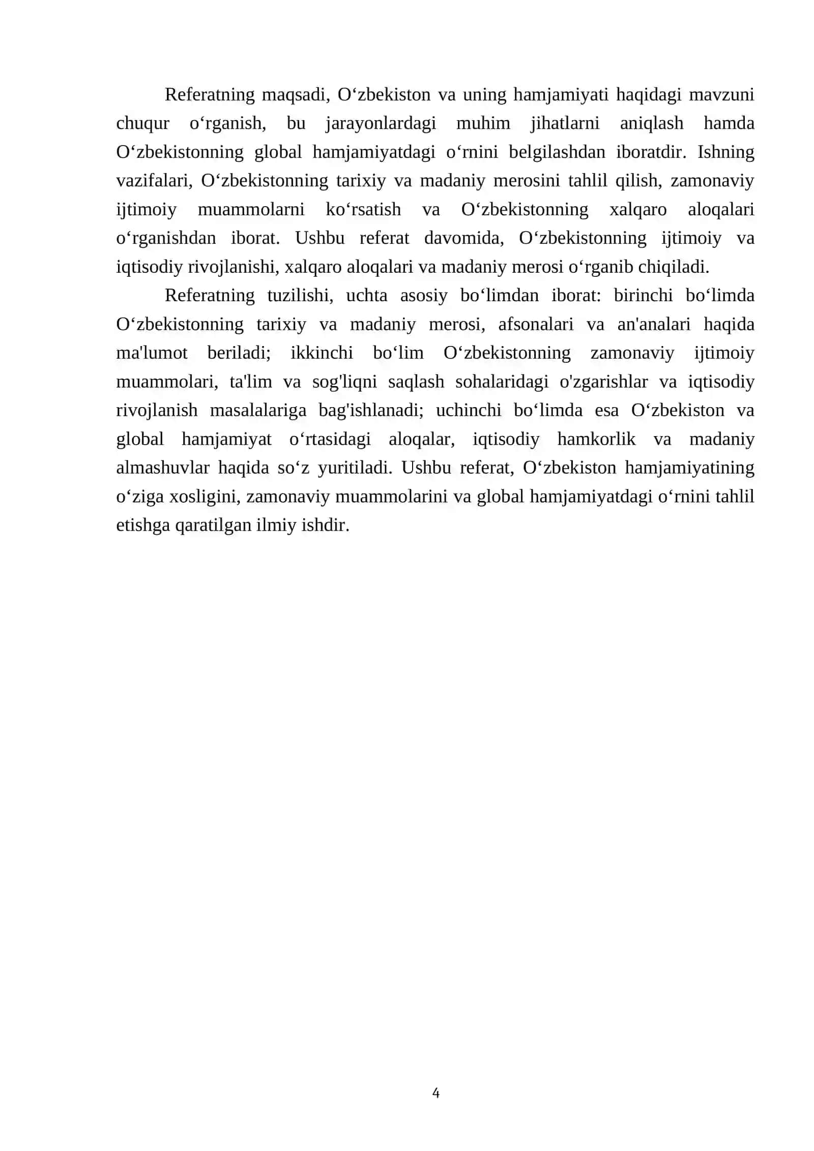Oʻzbekiston va hamjamiyat mavzusidan 4