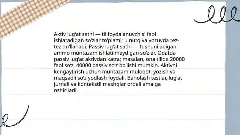 Tilning lugʻat sathi 4
