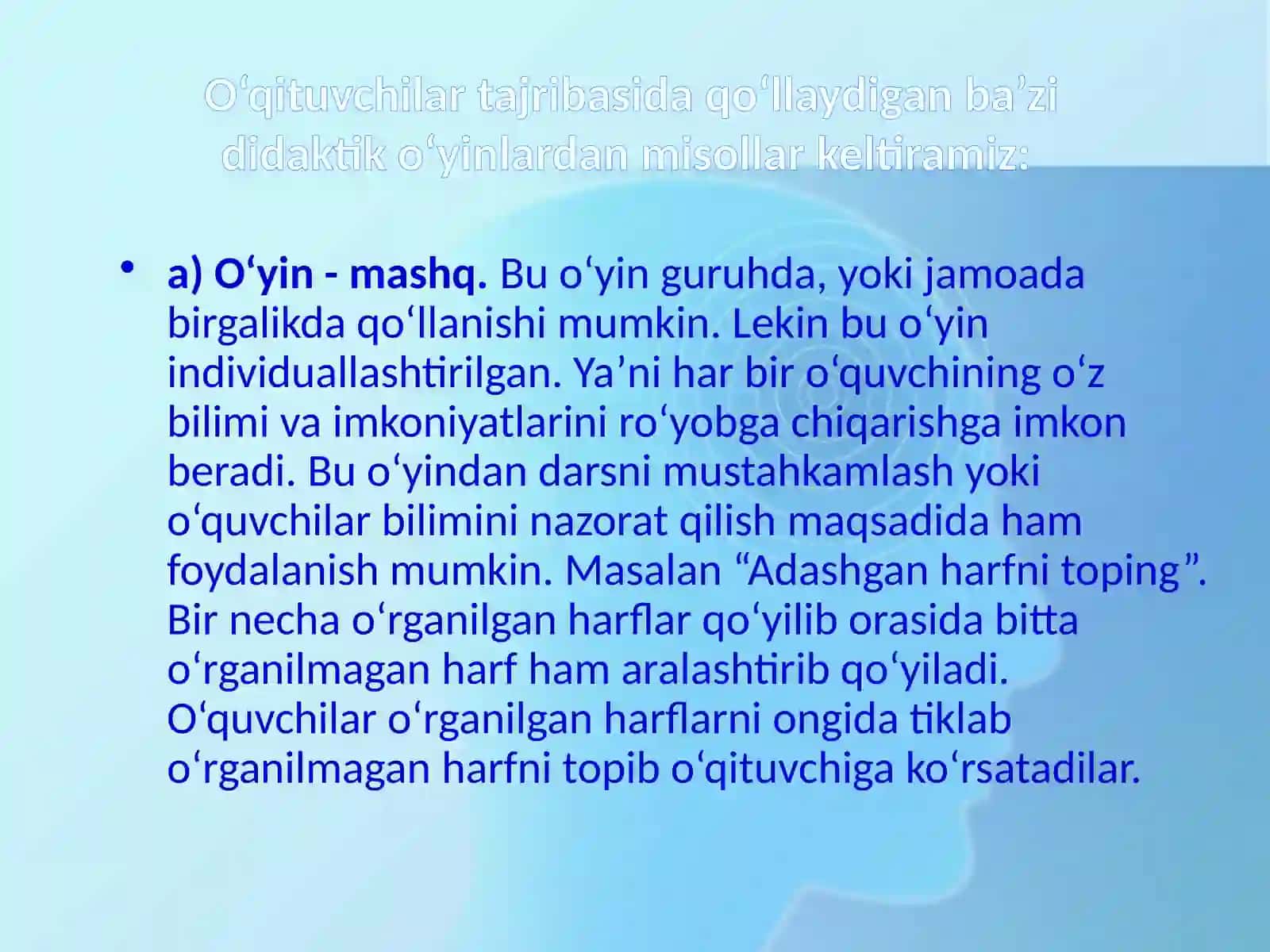 Ona tili darslarida didaktik o`yinlardan foydalanish 4