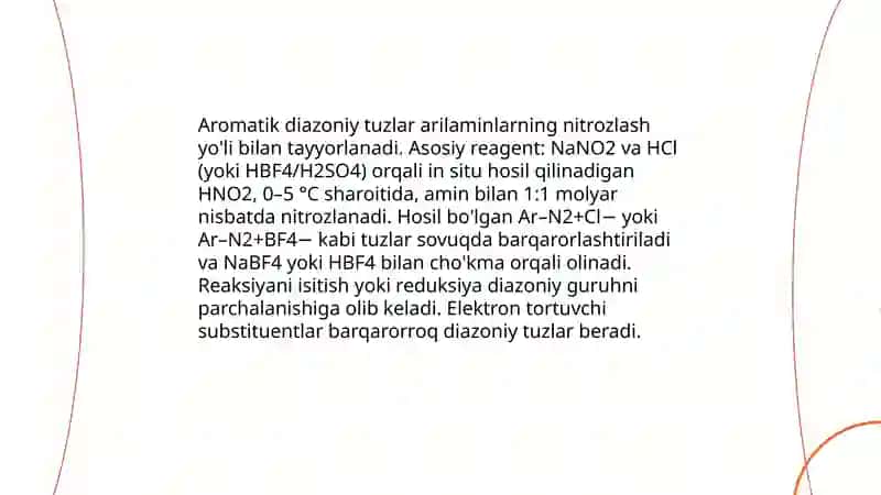 Diazo- va azottutuvchilar.Azobirikish sharoitlari. Azob yoʻqlar. Rang va tuzilish orasidagi bogʻlanish 4