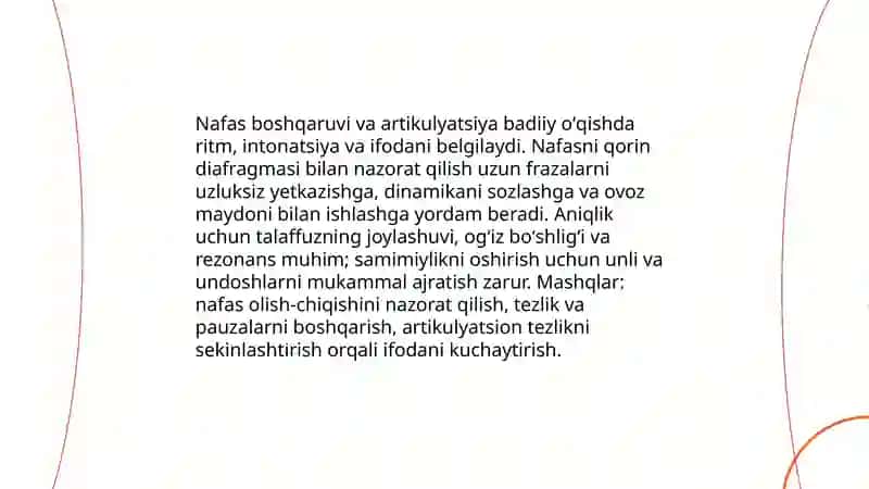 Barmoq va erkin sher tizimidagi matnlarni badiiy oʻqish 4