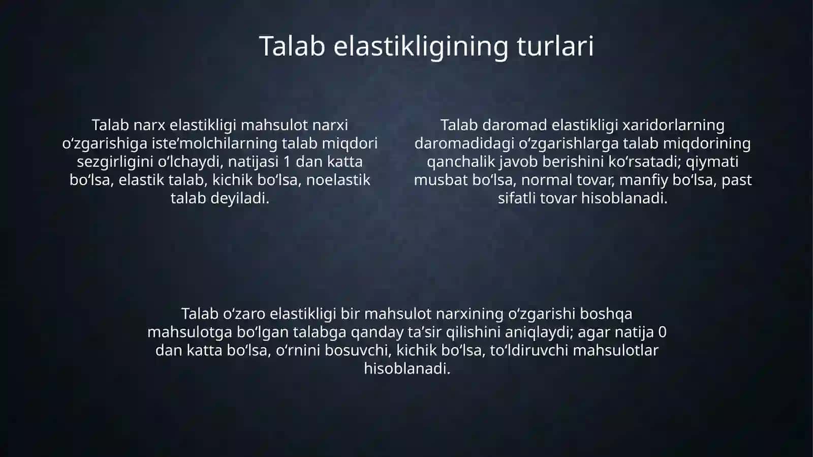 Elastiklik tushunchasi va uning turlari 4