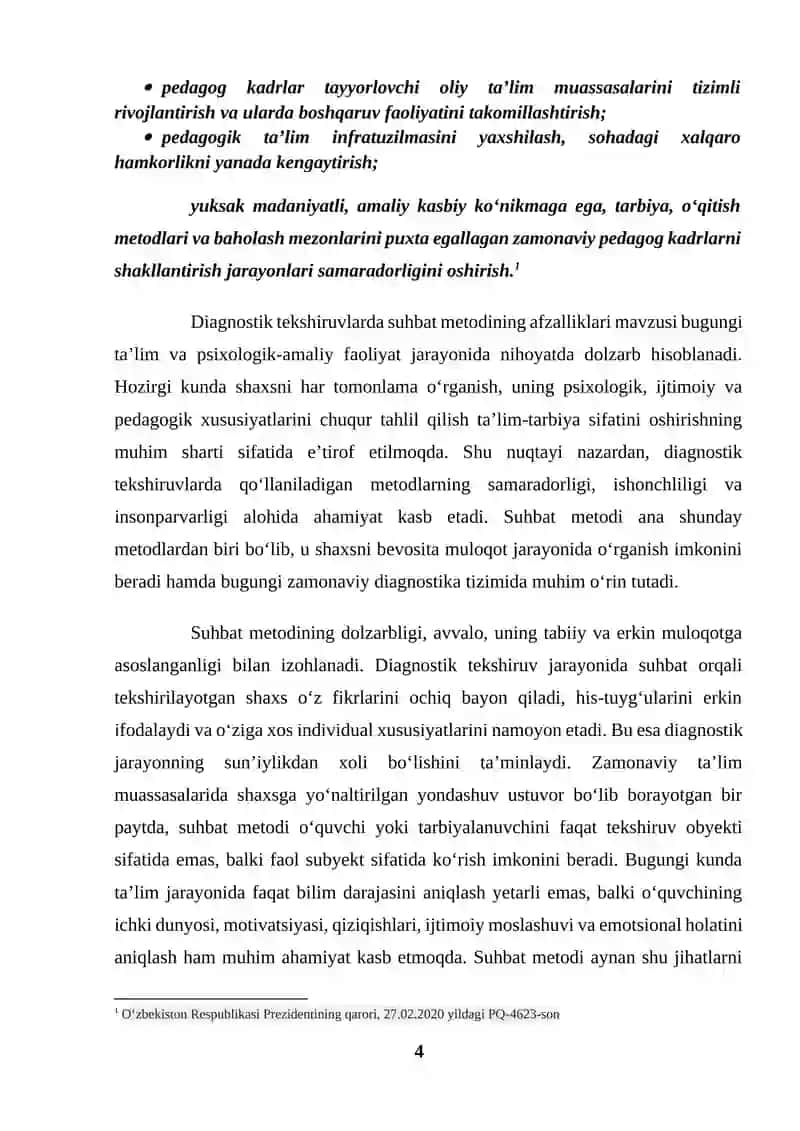 Diagnostik tekshiruvlarda suhbat metodining afzalliklari (KURS ISHI) 4