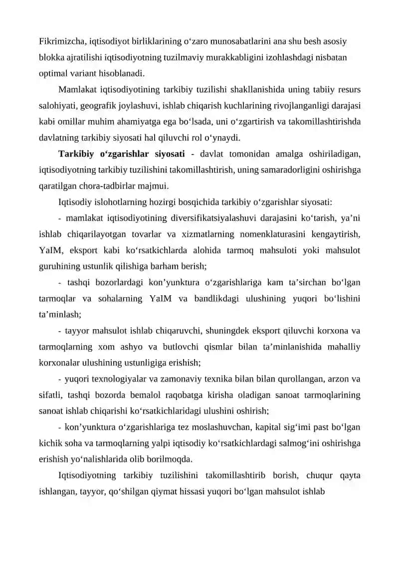 Iqtisodiyot tarkibi va o'zgarishlar siyosati 4