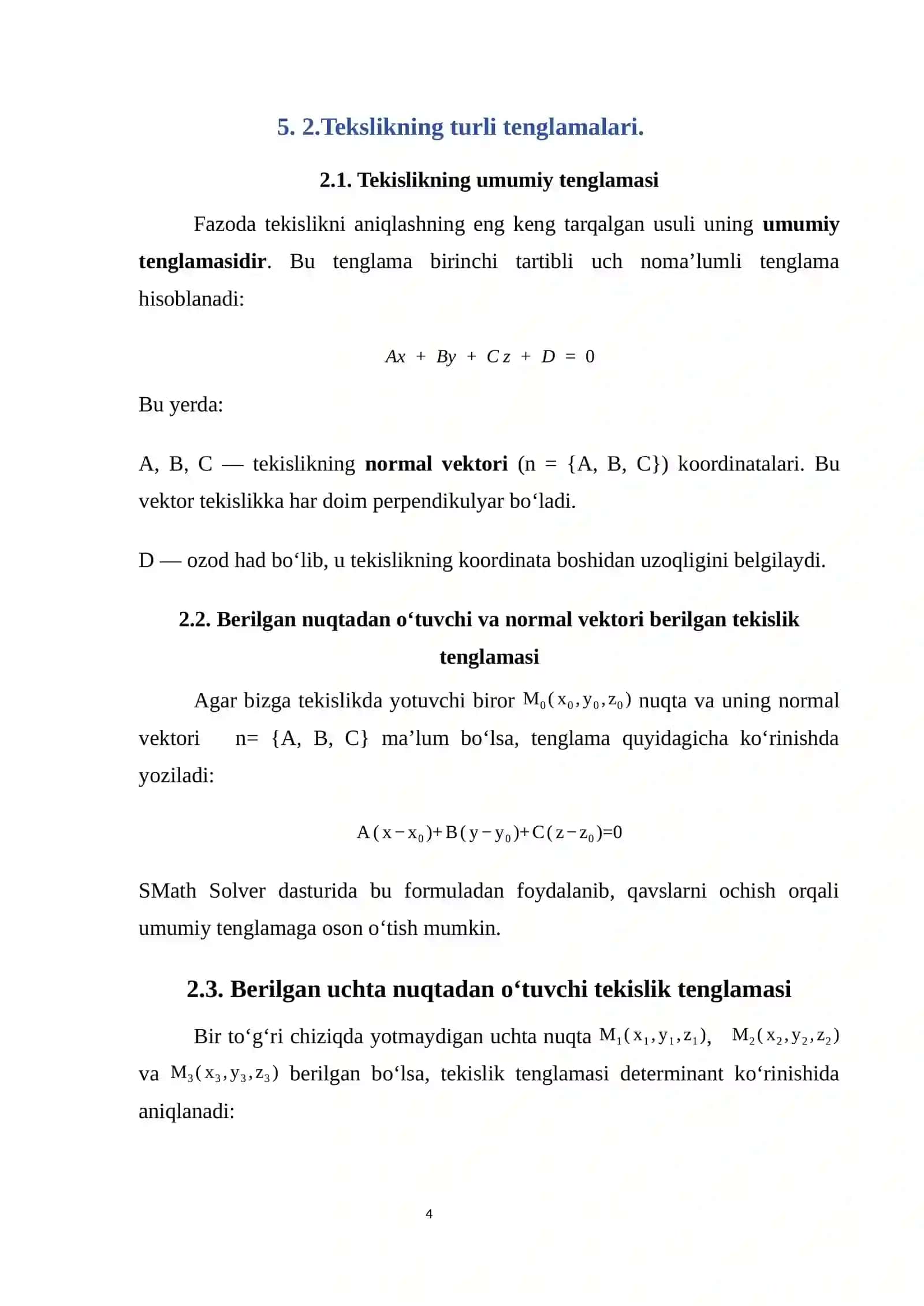 Tekislik va toʻgʻri chiziqqa oid masalalarni yechish 4