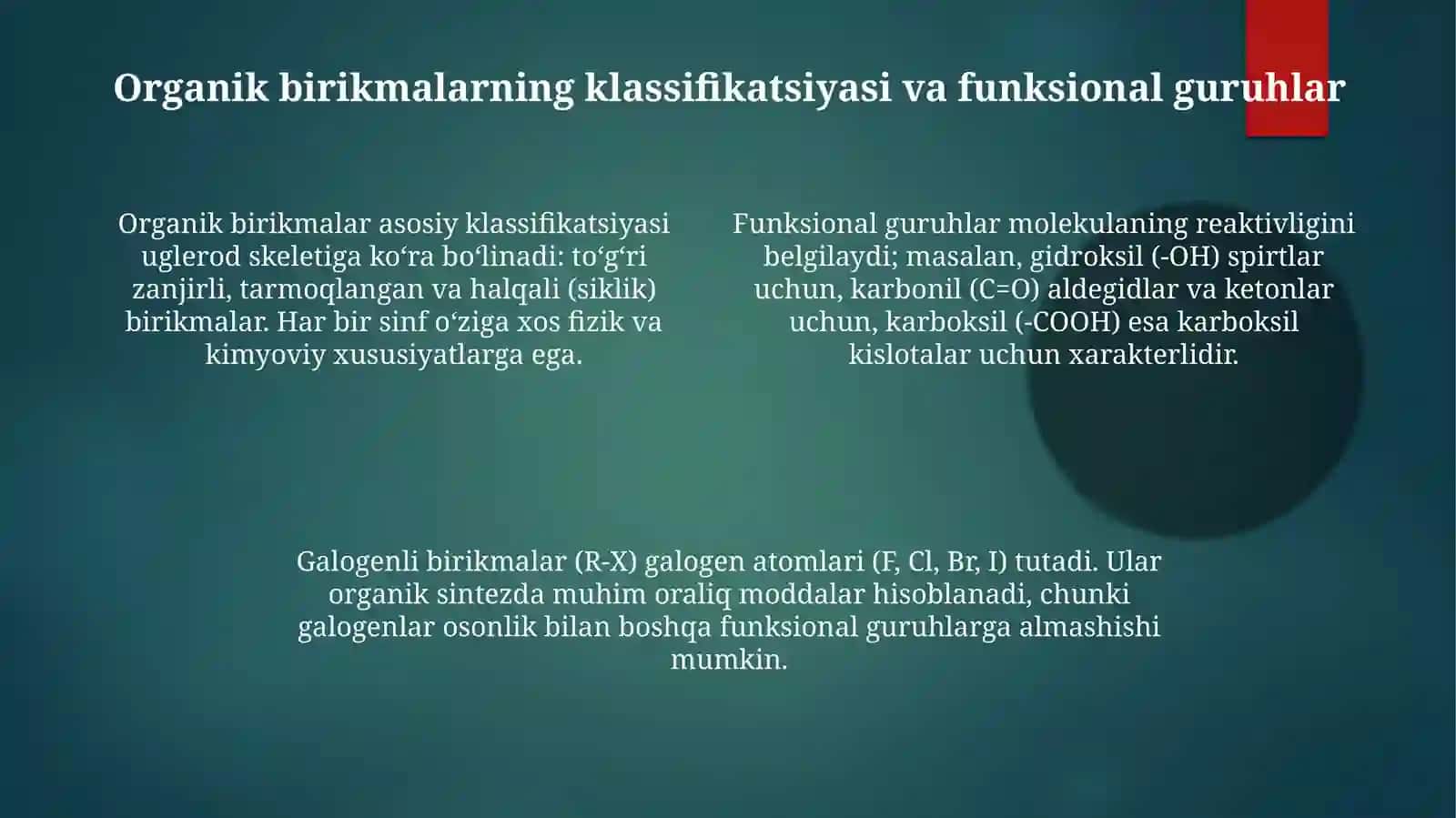 Organik kimyo asoslari va asosiy sinflari 4