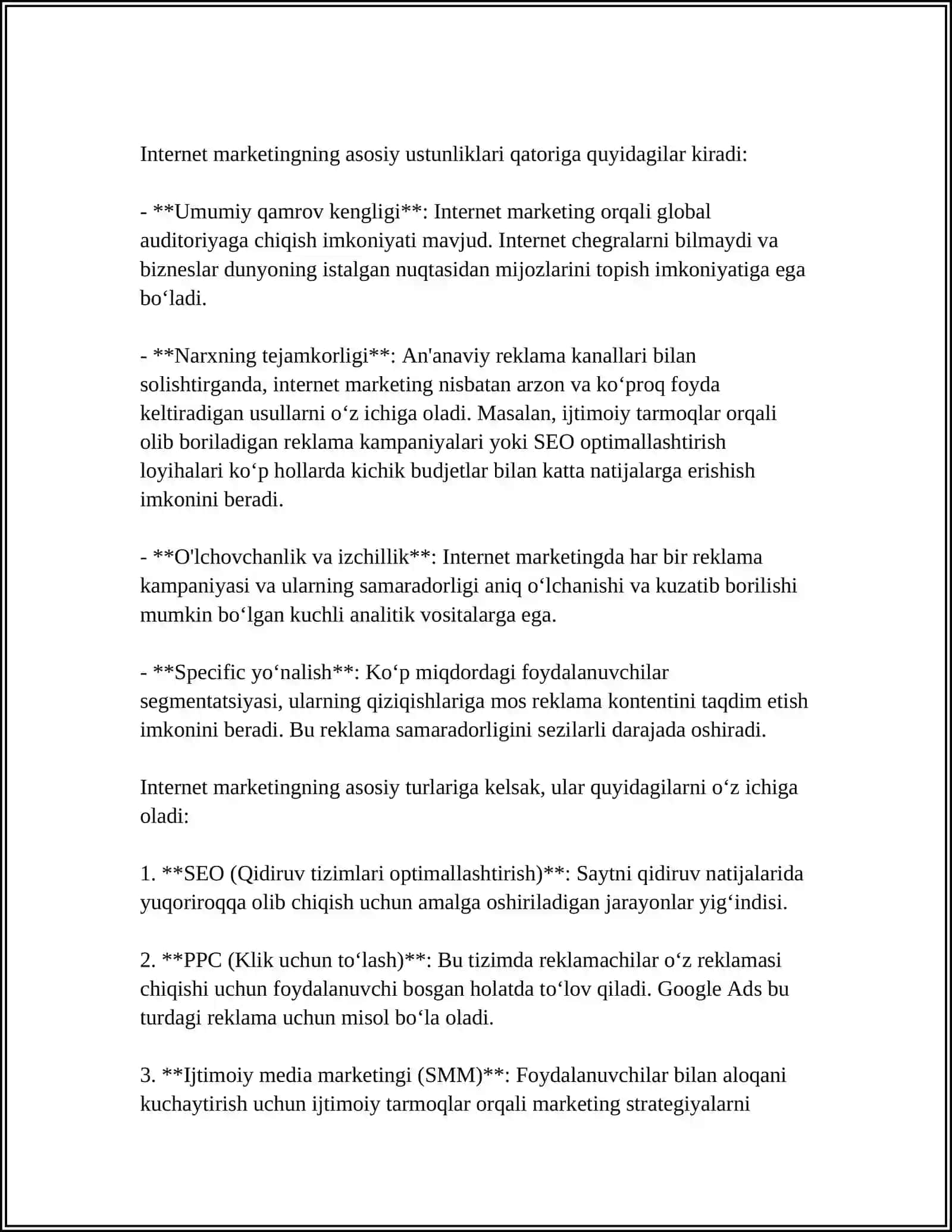 INTRNET MARKETING INTERNET MARKETING ASOSIY USTUNLIKLARI 4