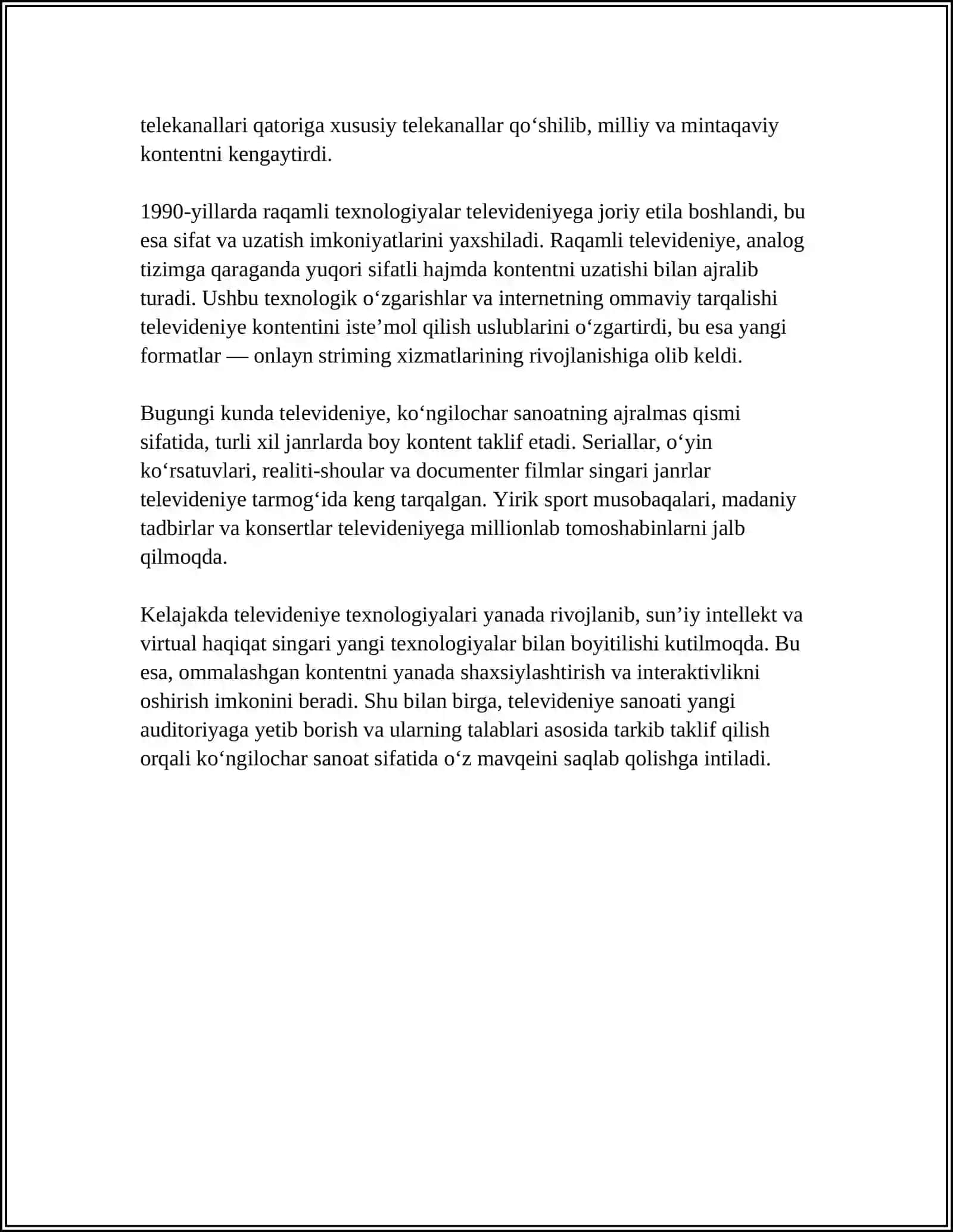TELEVIDENIYE – KO‘NGILOCHAR SANOAT SIFATIDA 4