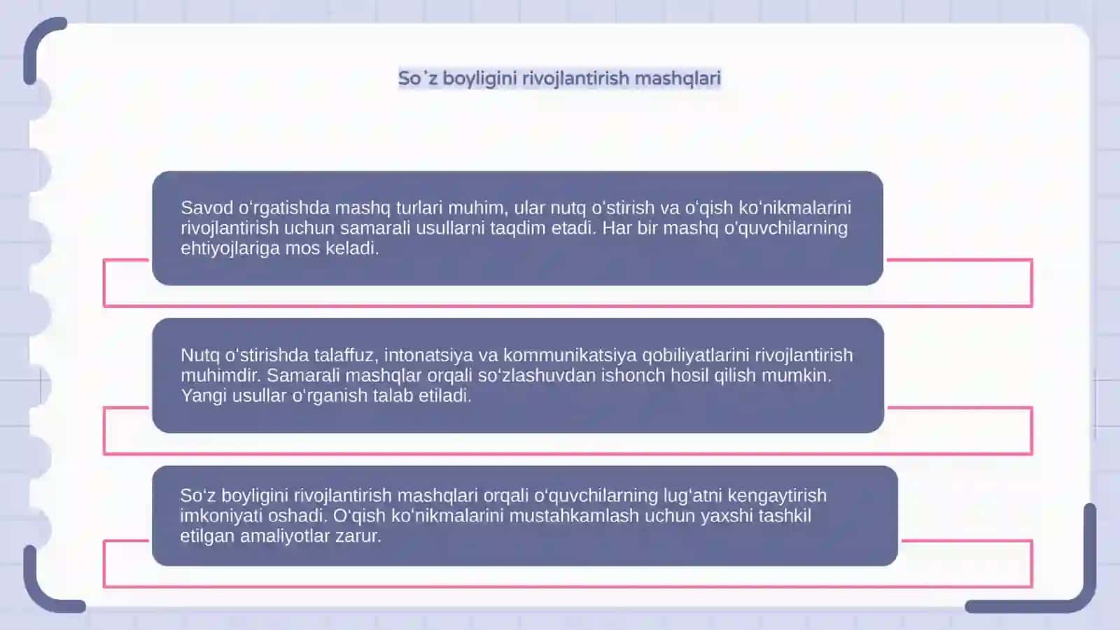 Savod oʻrgatishda mashq turlari 4