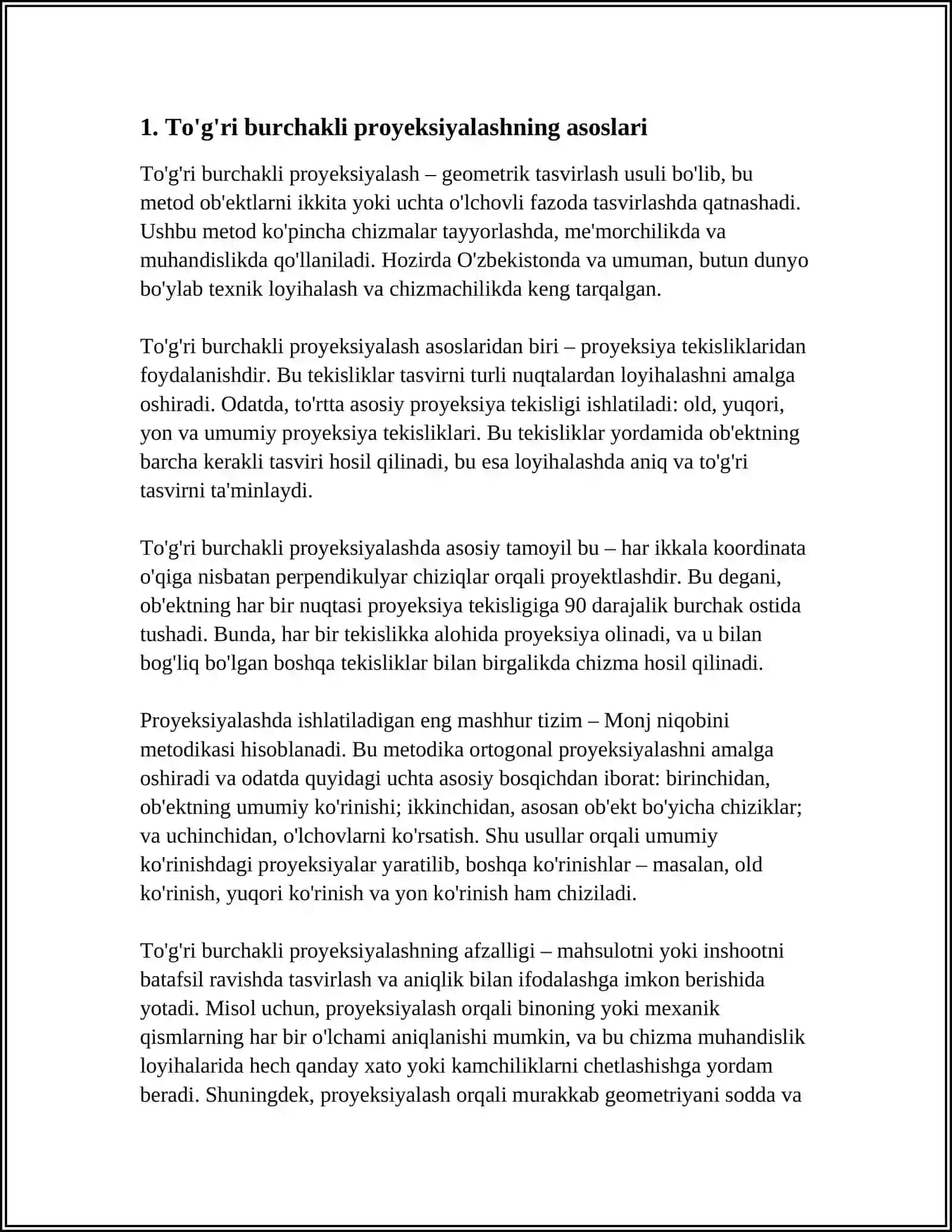 TUGʻRI BURCHKLI PROEKSIYALASH 4