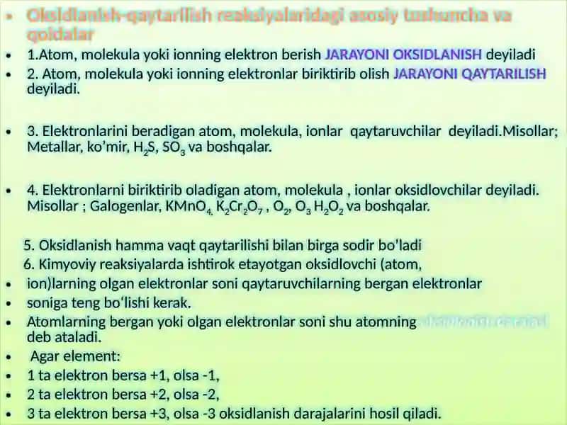 Oksidlanish–qaytarilish reaksiyalari 4