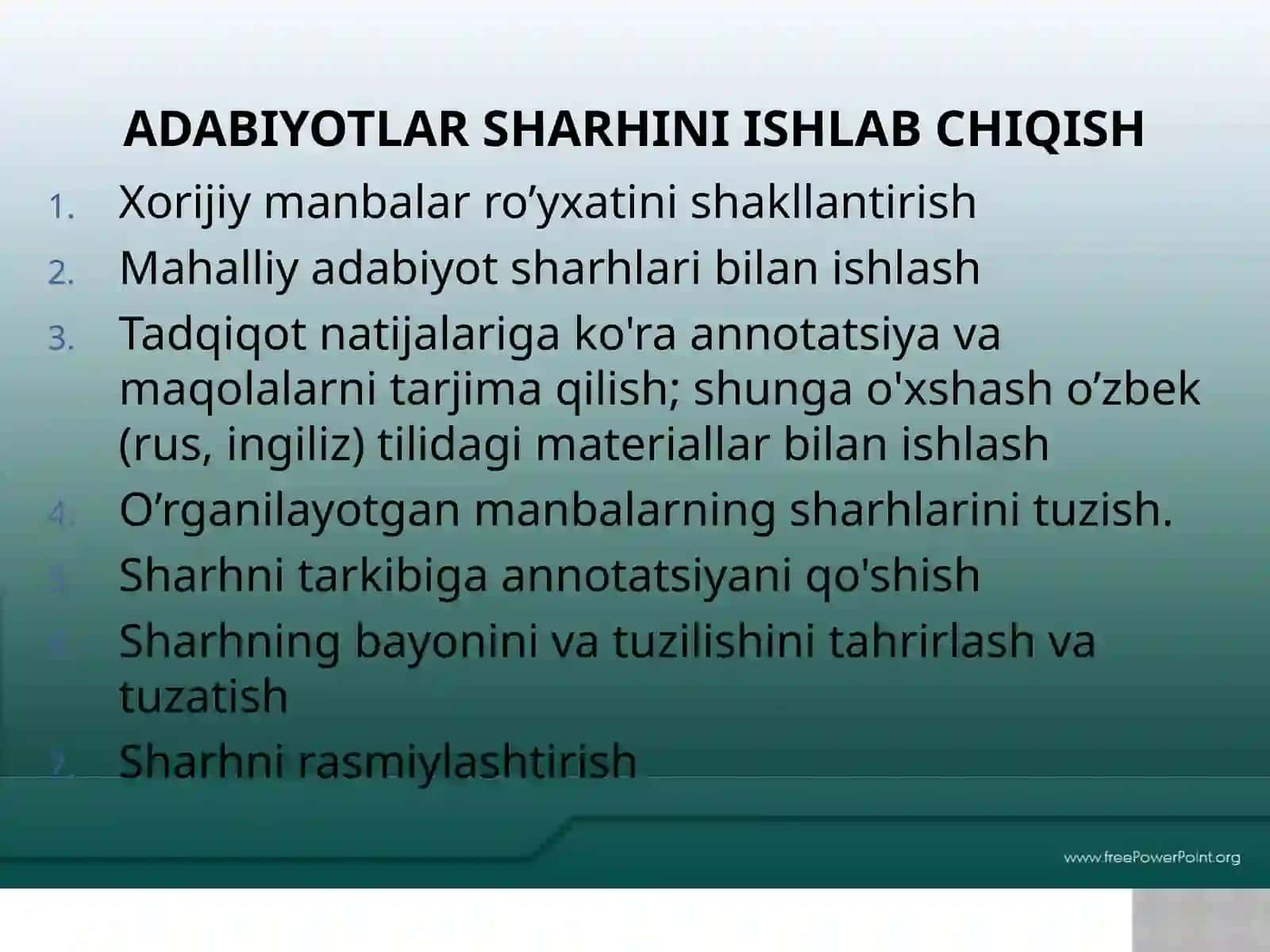 Adabiyotlar va hujjatlarni o‘rganish 4