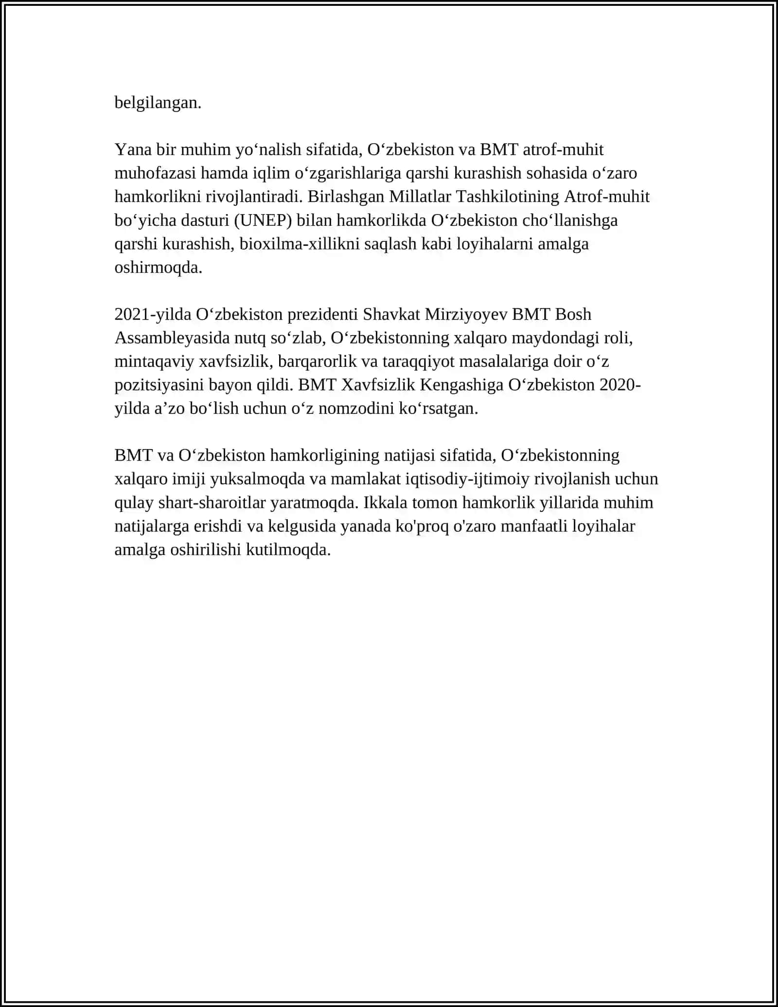 O‘ZBEKISTONNING XALQARO TASHKILOTLAR BILAN HAMKORLIK ALOQALARI 4