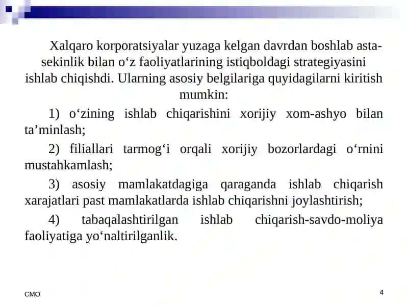 Transmilliy korporatsiyalar faoliyati 4