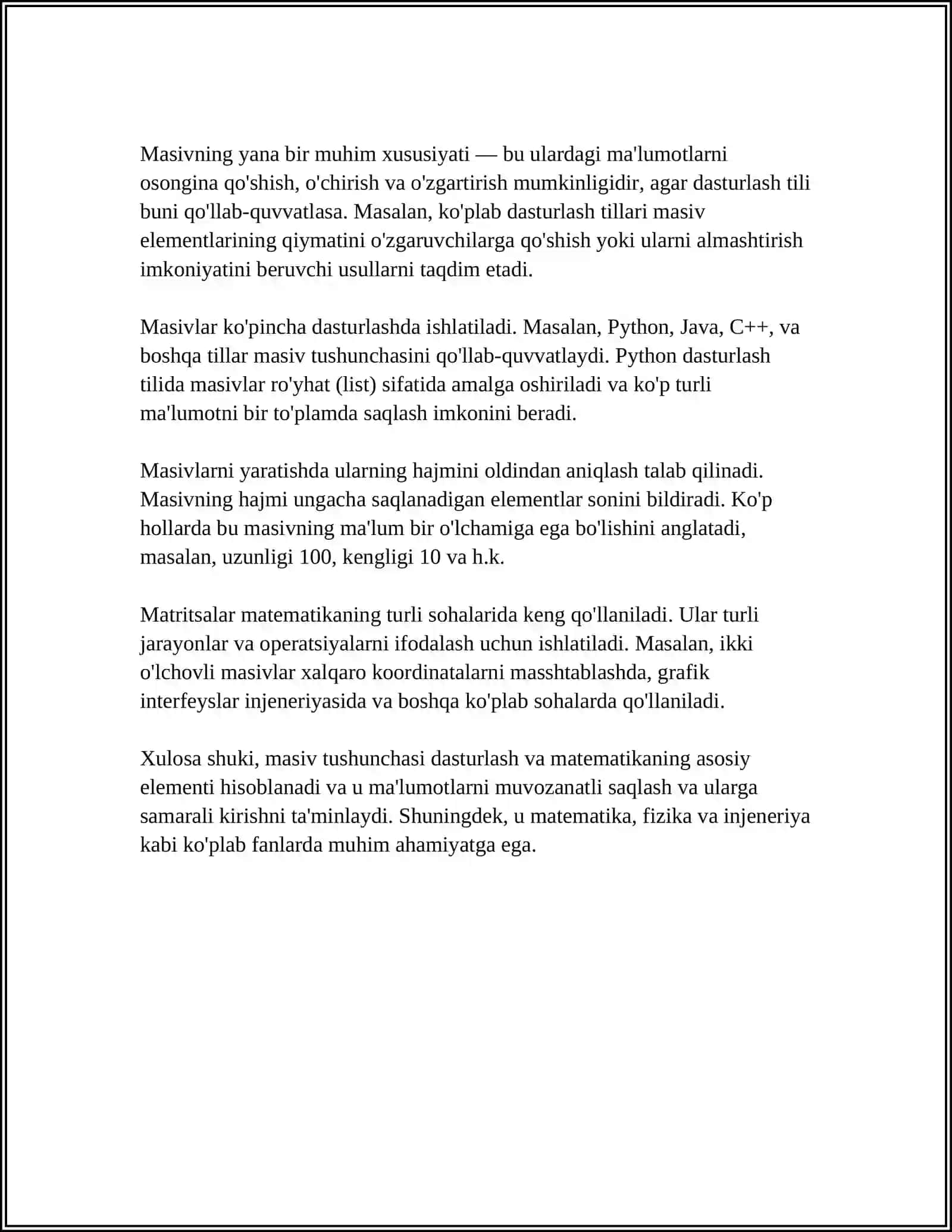 STEK STEKNI MASSIV YORDAMIDA TASVIRLASH VA ULAR USTIDA AMALLAR BAJARISH ALGORITMLARI 4