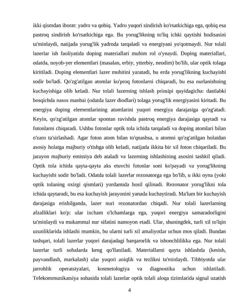 Nur tolali lazerlar va ularning amaliyotda qoʻllanilishi 4