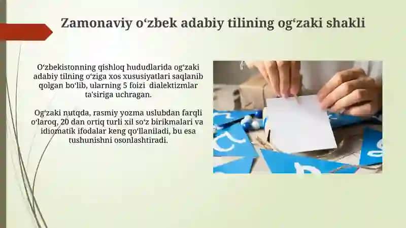 Hozirgi o‘zbek adabiy tilining og‘zaki va yozma shakllari 4