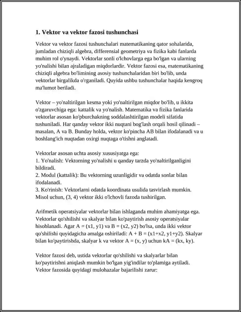 CHIZIQLI BOG'LIQLIK, O'LCHAM VA BAZIS TUSHUNCHALARI 4