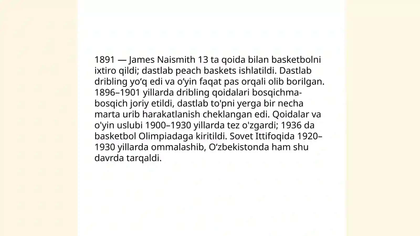 Basketbol sportini jahonda va Oʻzbekistonda rivojlanish tarixi 4